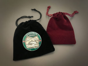 Velvet Coin Bags with Canadian Army challenge Coin