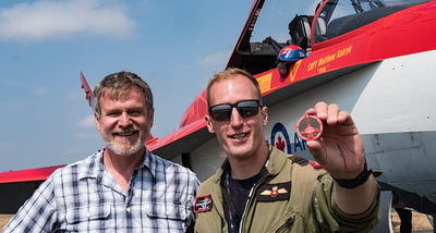 Chris and Matt with CF-18 and the CF-18 demo team challenge coin