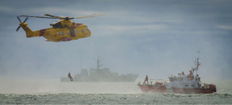 Royal Canadian Air Force Cormorant carrying out a rescue
