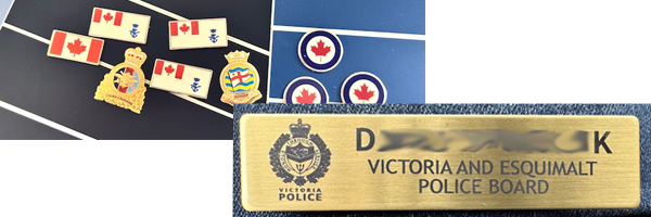 Custom ensigns and crests used on our Made in Canada MIlitary and Police Name Tags