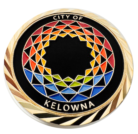 Custom Challenge Coin for the city of Kelowna with matte black enamels
