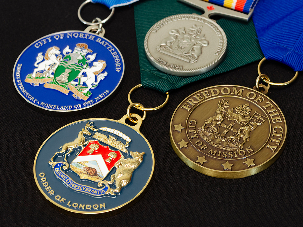 Custom governmental medals in various metal platings and colours.