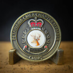 2D Antique Bronze coin with Soft Enamel paints and epoxy-covered printed inset. Petawawa CMEA challenge Coin Canada