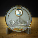 Antique Silver and Polished gold 3D coin with Imitation Hard enamel paint and offset-printed water/trout in the crest. HMCS Rainbow challenge Coin Canada